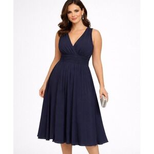 Jessica Howard Womens Dress 14 Dark Navy Pleated Skirt Party Occasion Event